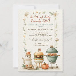 Elegant 4th of July BBQ Invitation – Soft Line Art 招待状