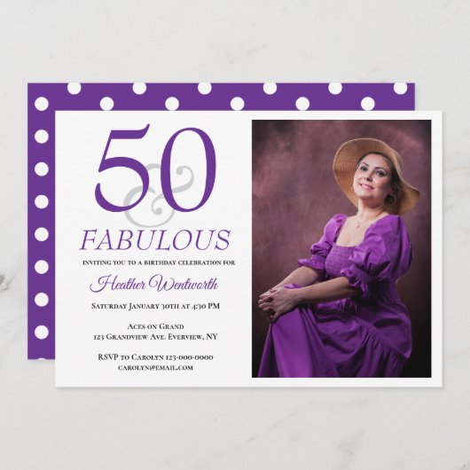 Elegant 50 and Fabulous 50th Birthday Photo 招待状 (正面/裏面)