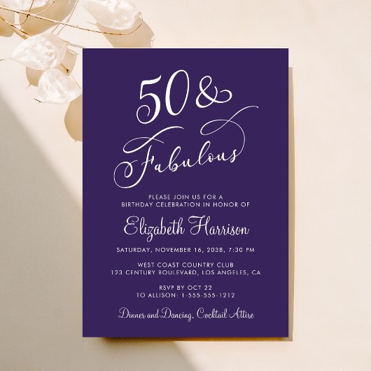 Elegant 50 And Fabulous Purple 50th Birthday Party 招待状