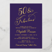 Elegant 50 And Fabulous Purple 50th Birthday Party 箔招待状 (正面)