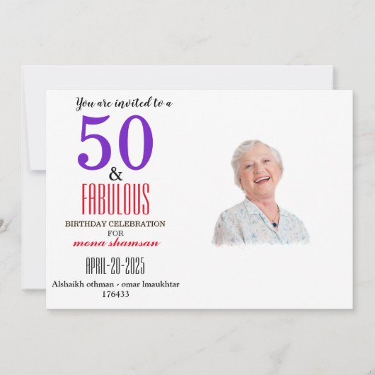 Elegant 50 & Fabulous Birthday 招待状 (正面)
