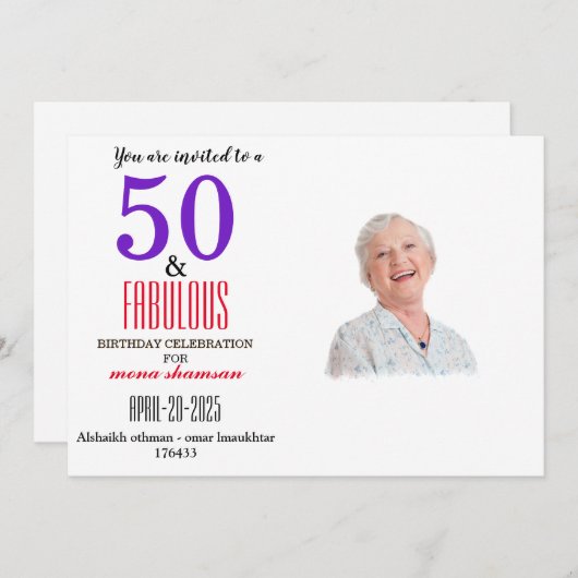 Elegant 50 & Fabulous Birthday 招待状 (正面/裏面)