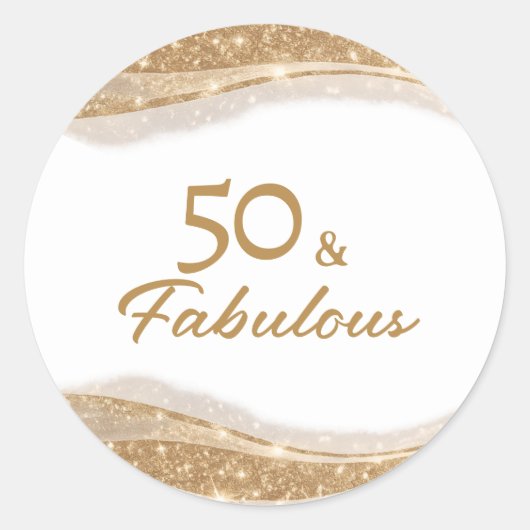 Elegant 50 & Fabulous Gold Birthday ラウンドシール (正面)
