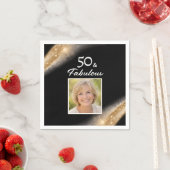Elegant 50 & Fabulous Gold Photo Birthday Party スタンダードカクテルナプキン (インサイチュ)