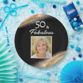 Elegant 50 & Fabulous Gold Photo Birthday Party ペーパープレート (パーティー)