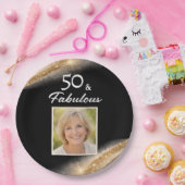 Elegant 50 & Fabulous Gold Photo Birthday Party ペーパープレート (パーティー)
