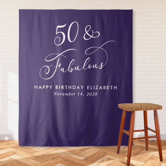 Elegant 50 Fabulous Purple 50th Birthday Party タペストリー