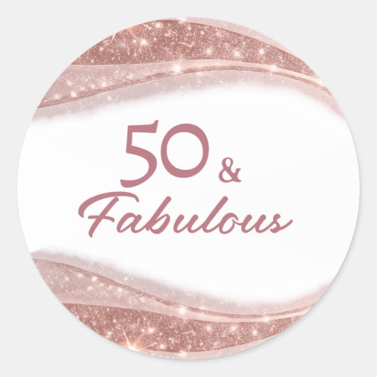 Elegant 50 & Fabulous Rose Gold Birthday ラウンドシール (正面)