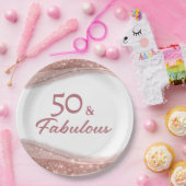 Elegant 50 & Fabulous Rose Gold Birthday Party ペーパープレート (パーティー)