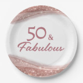 Elegant 50 & Fabulous Rose Gold Birthday Party ペーパープレート (正面)