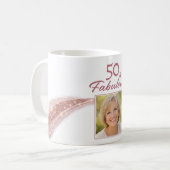 Elegant 50 & Fabulous Rose Gold Photo Birthday  コーヒーマグカップ (正面左)