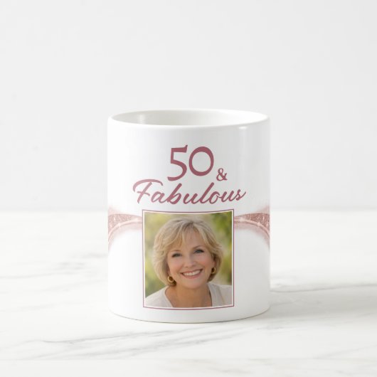 Elegant 50 & Fabulous Rose Gold Photo Birthday  コーヒーマグカップ (中央)