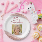 Elegant 50 & Fabulous Rose Gold Photo Birthday ペーパープレート (パーティー)