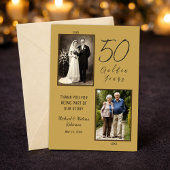 Elegant 50th Anniversary Gold Photo Thank You サンキューカード
