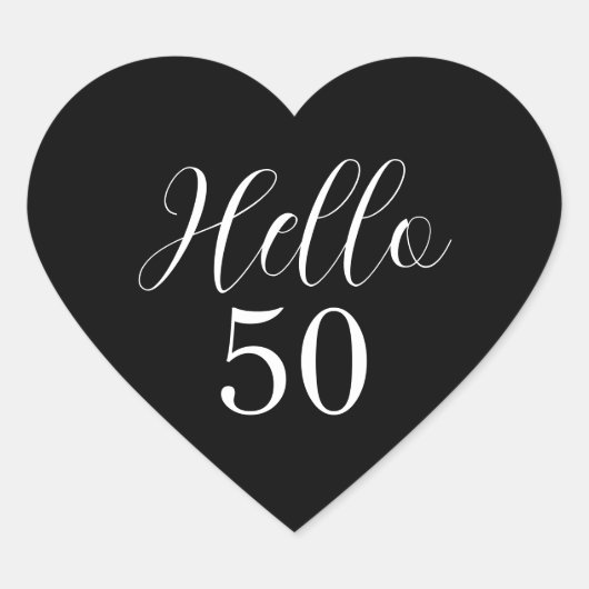 Elegant 50th Birthday Black and White ハートシール (正面)