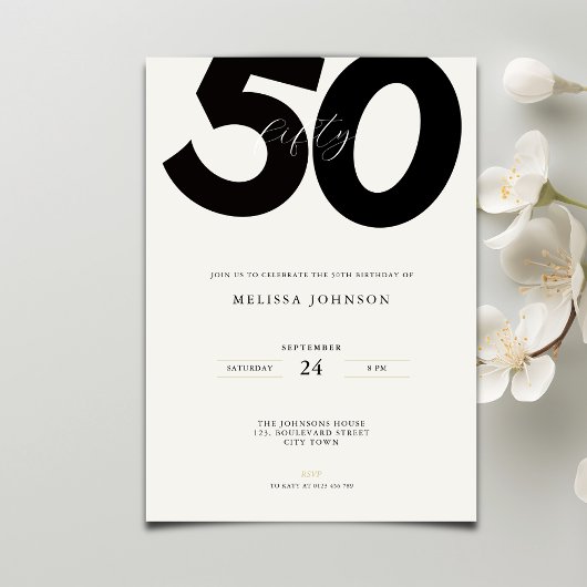 Elegant 50th Birthday Invitation - Minimal Style 招待状