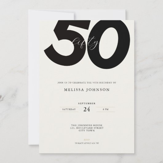 Elegant 50th Birthday Invitation - Minimal Style 招待状 (正面)