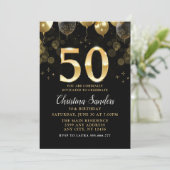 Elegant 50th Birthday Invitation with Gold Ballons 招待状 (スタンド正面)
