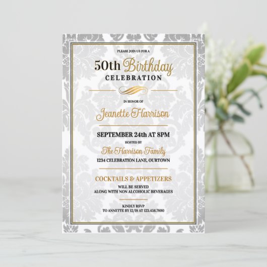 Elegant 50th Birthday Party Celebration 招待状 (スタンド正面)