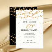 Elegant 50th Birthday Party Gold Leaves 招待状