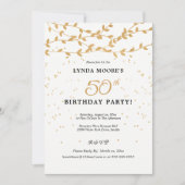 Elegant 50th Birthday Party Gold Leaves 招待状 (正面)