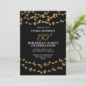 Elegant 50th Birthday Party Gold Leaves on Black 招待状 (スタンド正面)