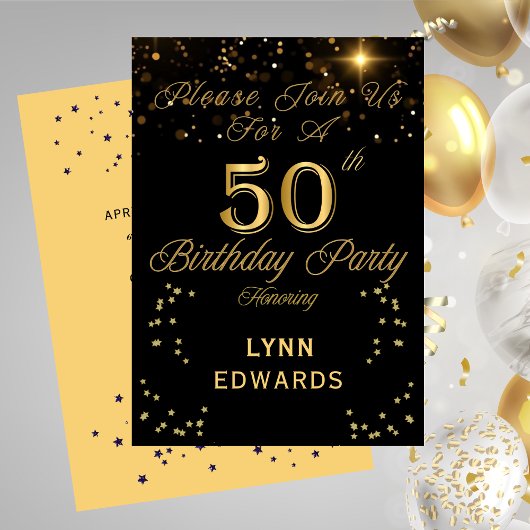 Elegant 50th Birthday Party Invitation Gold 招待状