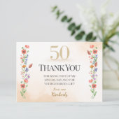 Elegant 50th Birthday – Wildflower Design サンキューカード (スタンド正面)