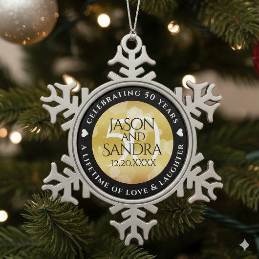 Elegant 50th Golden Wedding Anniversary スノーフレークピューターオーナメント