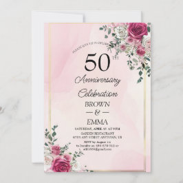 Elegant 50th Wedding Anniversary Floral Celebratio 招待状