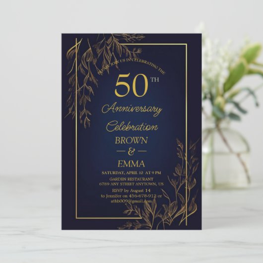 Elegant 50th Wedding Anniversary Floral Celebratio 招待状 (スタンド正面)