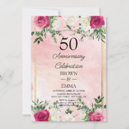 Elegant 50th Wedding Anniversary Floral Celebratio 招待状