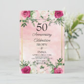 Elegant 50th Wedding Anniversary Floral Celebratio 招待状 (スタンド正面)