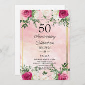 Elegant 50th Wedding Anniversary Floral Celebratio 招待状 (正面/裏面)