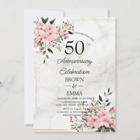 Elegant 50th Wedding Anniversary Floral Celebratio 招待状 (正面)