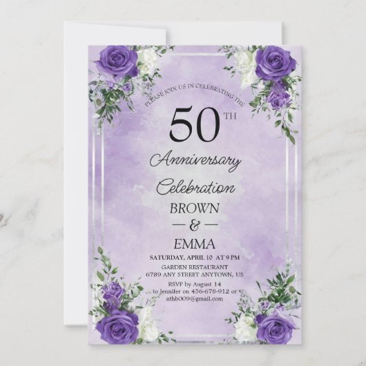 Elegant 50th Wedding Anniversary Floral Celebratio 招待状 (正面)