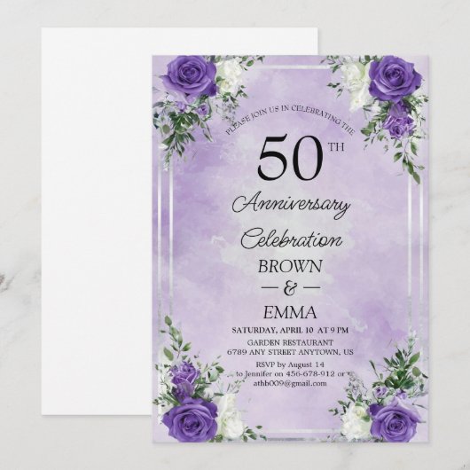Elegant 50th Wedding Anniversary Floral Celebratio 招待状 (正面/裏面)