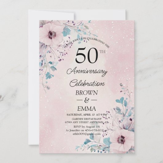 Elegant 50th Wedding Anniversary Floral Celebratio 招待状 (正面)