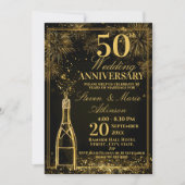 Elegant 50th Wedding Anniversary Gold Bottle Fizz 招待状 (正面)