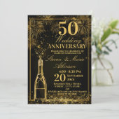 Elegant 50th Wedding Anniversary Gold Bottle Fizz 招待状 (スタンド正面)