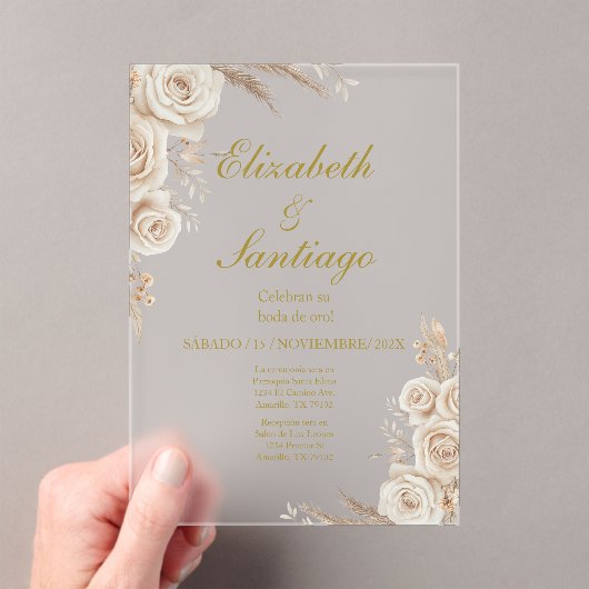 Elegant 50th Wedding Boho Spanish アクリル招待状 (インサイチュ (ポータブル))