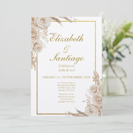 Elegant 50th Wedding Boho Spanish 招待状 (スタンド正面)