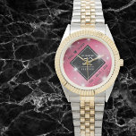 Elegant 52nd Star Ruby Wedding Anniversary 腕時計<br><div class="desc">Celebrate the 52nd star ruby wedding anniversary and a love that stands the test of time with this stylish watch! Elegant black and white lettering with stylized stars twinkling on a rubine red background add a memorable touch for this special occasion and extraordinary milestone. Personalize with couple's names and dates...</div>