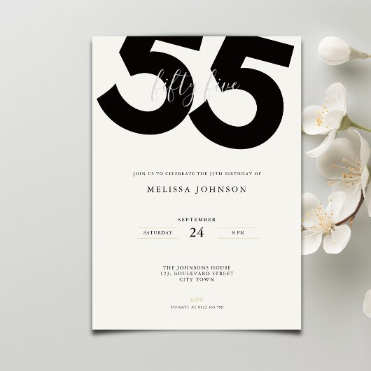 Elegant 55th Birthday Invitation - Minimal Style 招待状