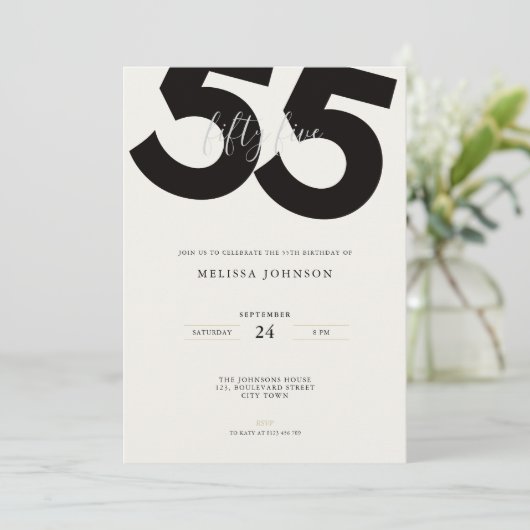 Elegant 55th Birthday Invitation - Minimal Style 招待状 (スタンド正面)