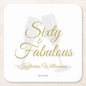Elegant 60 and Fabulous Birthday Party White Gold  スクエアペーパーコースター (正面)