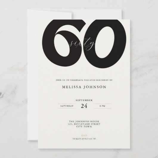 Elegant 60th Birthday Invitation - Minimal Style 招待状 (正面)