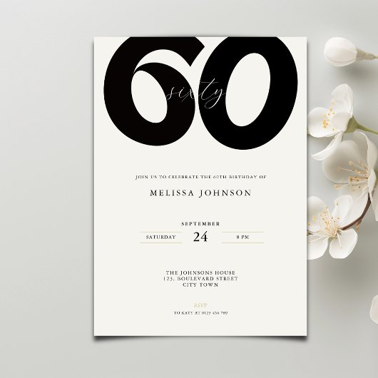 Elegant 60th Birthday Invitation - Minimal Style 招待状