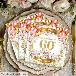 Elegant 60th Birthday Napkins Gold Glitter Florals スタンダードカクテルナプキン