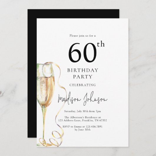 Elegant 60th Birthday Party 招待状 (正面/裏面)
